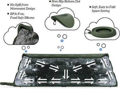 OHMO portable pet travel bowl shown completely flattened to its slim compact profile for travel convenience.