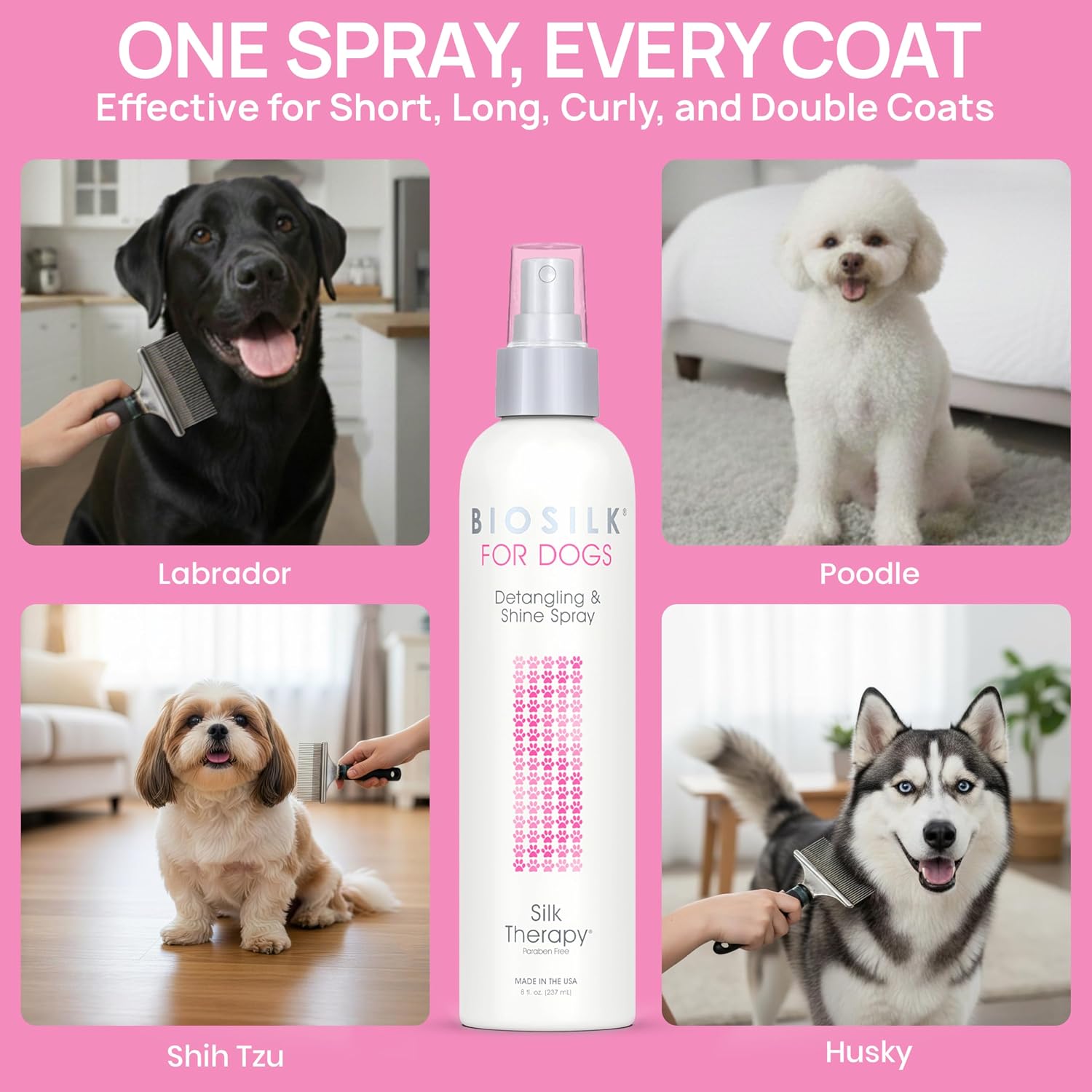 BioSilk for Dogs Silk Therapy Detangling and Shine Protecting Spray, pH Balanced Leave-In Mist with Silk and Vitamins for Dematting, Paraben-Free, All Coats and Breeds, 8 Fl Oz - Image 11
