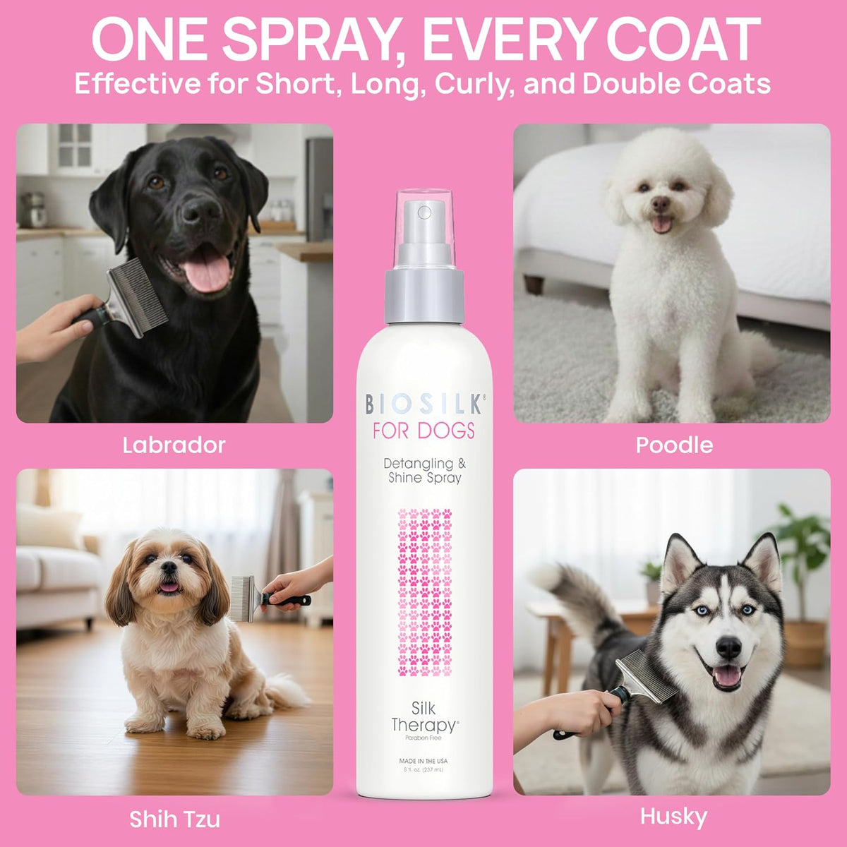 BioSilk for Dogs Silk Therapy Detangling and Shine Protecting Spray, pH Balanced Leave-In Mist with Silk and Vitamins for Dematting, Paraben-Free, All Coats and Breeds, 8 Fl Oz - Image 11