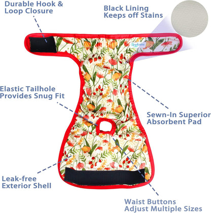 Leekalos washable doggie period panties showing the adjustable snap button configuration.