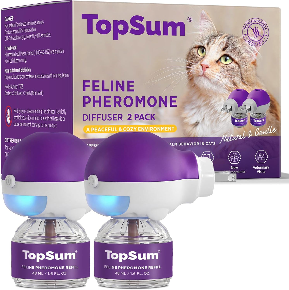 TopSum Cat Calming Pheromone Diffuser: Feline Pheromones Plug in for Stress, Alone At Home, Spraying, Fighting, Scratching, Aggression & Excessive Meowing (Purple- 6 Refills) - Image 11
