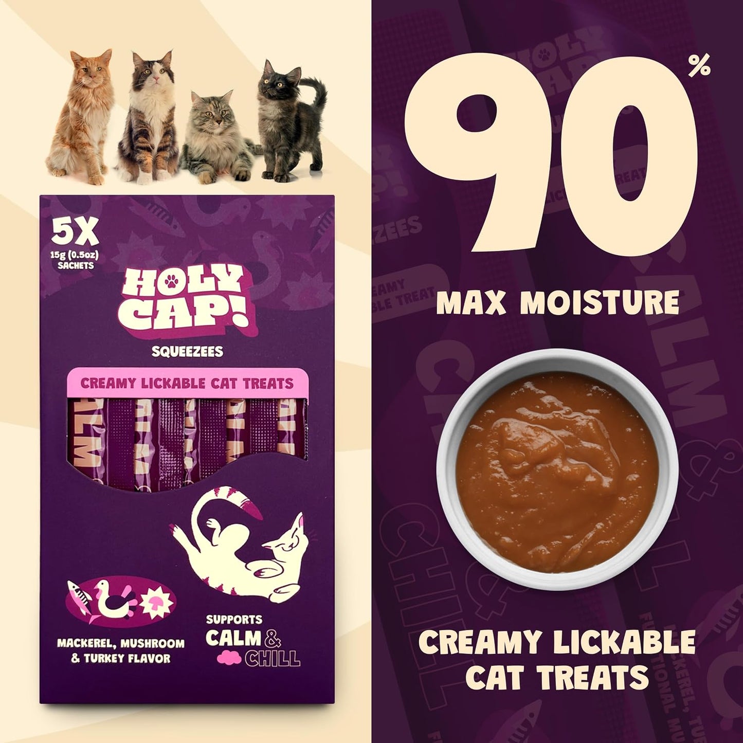 Premium imported USA cat treats by Holy Cap