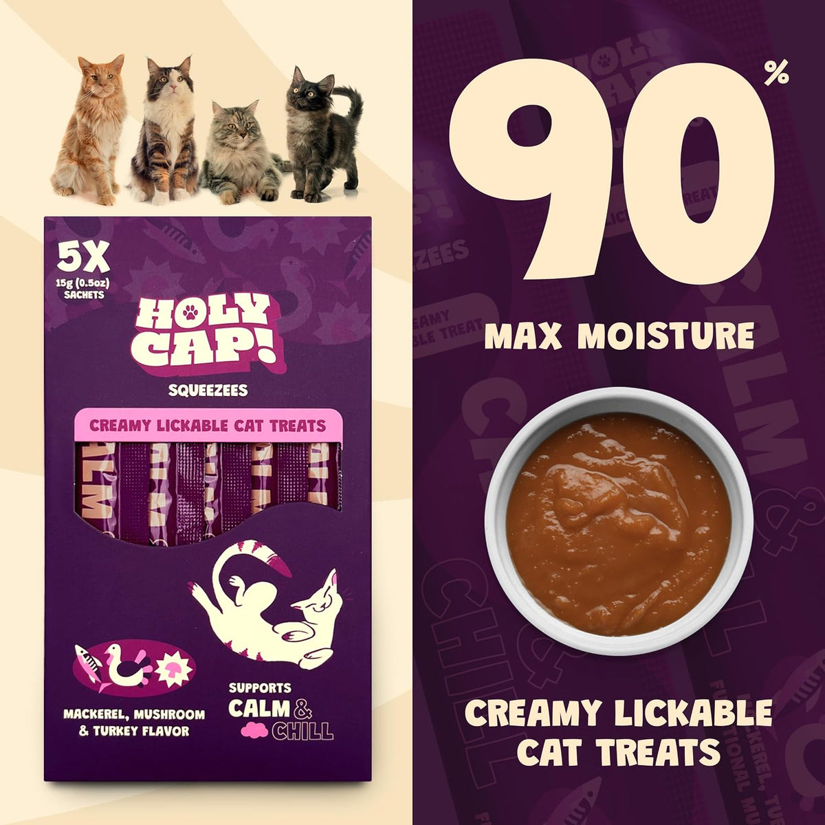 Premium imported USA cat treats by Holy Cap