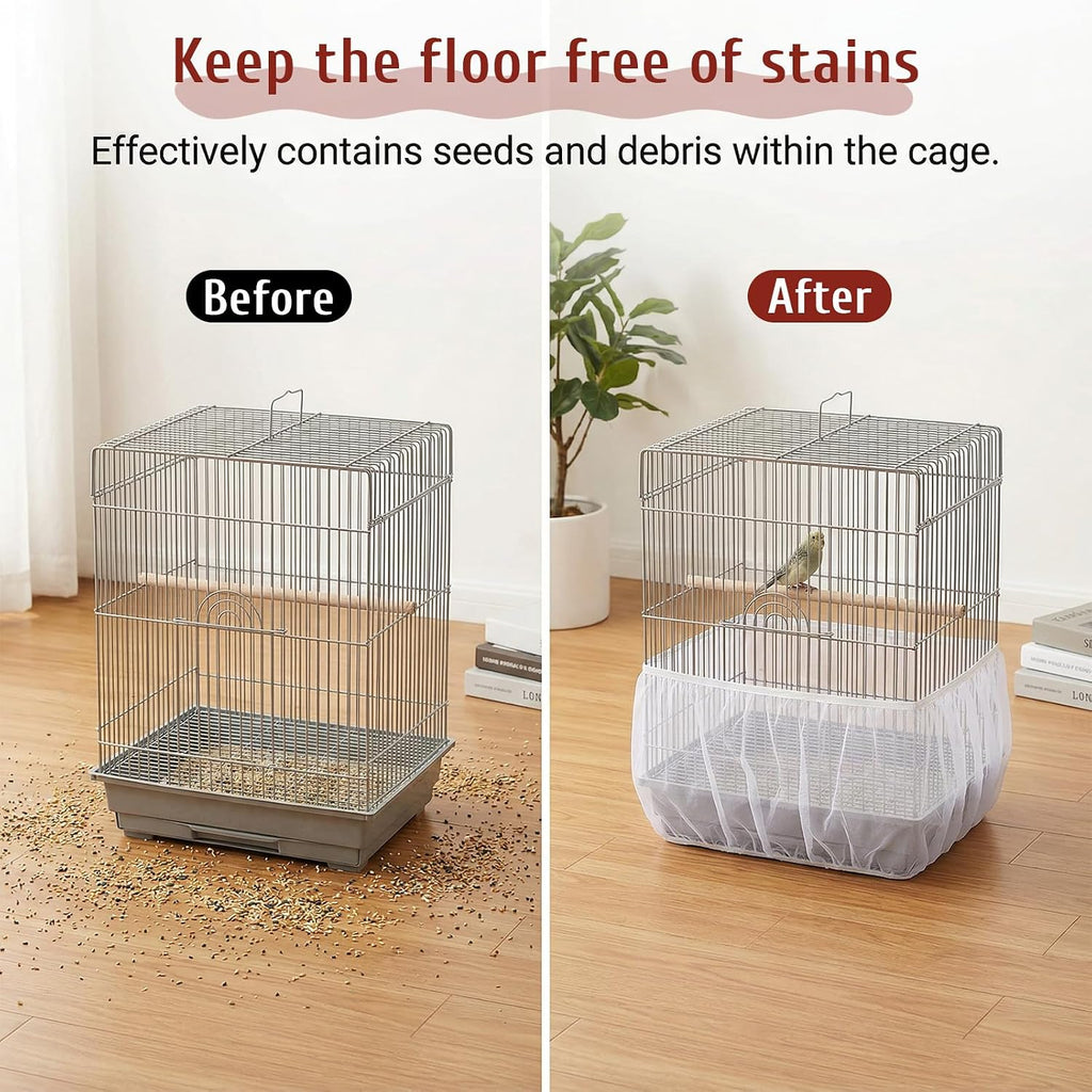 Adjustable elastic top and bottom cord on bird cage net
