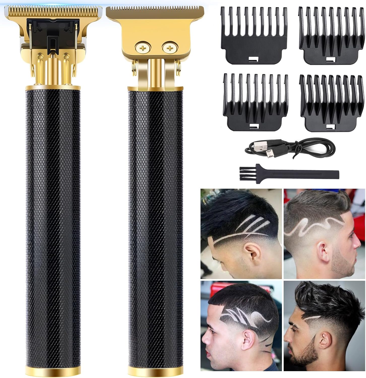 Candyfouse professional beard trimmer front view showing black patterned handle and gold motor housing