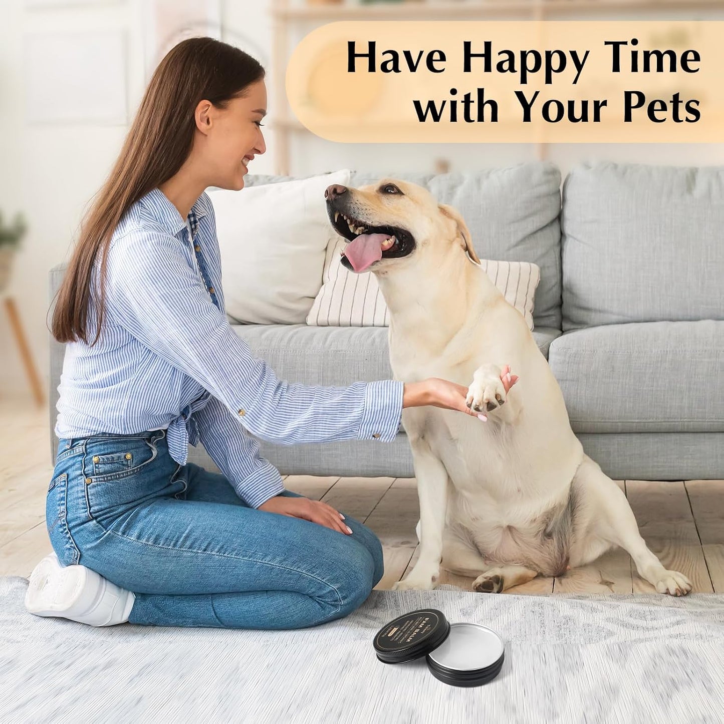 Instructions on applying Tinioey balm to pet paws