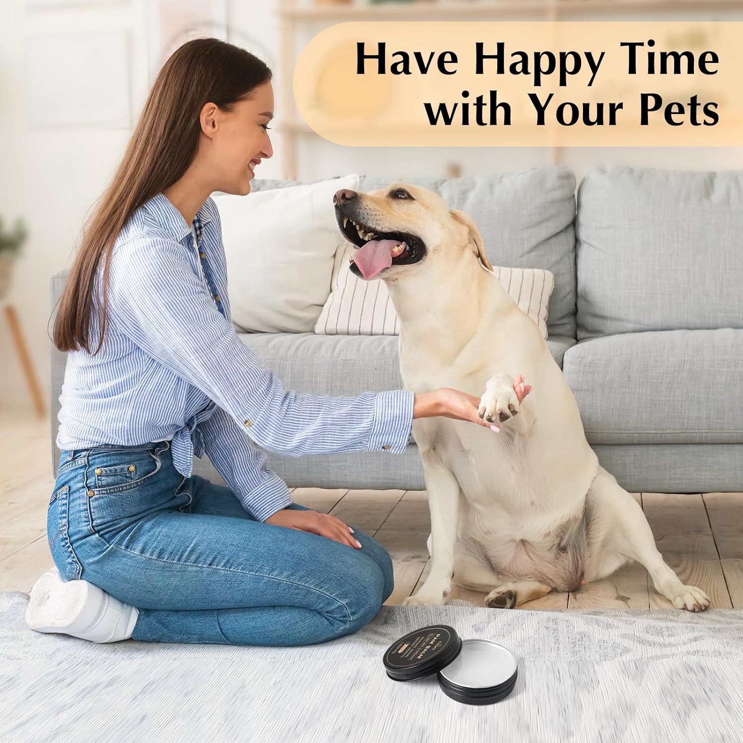 Instructions on applying Tinioey balm to pet paws