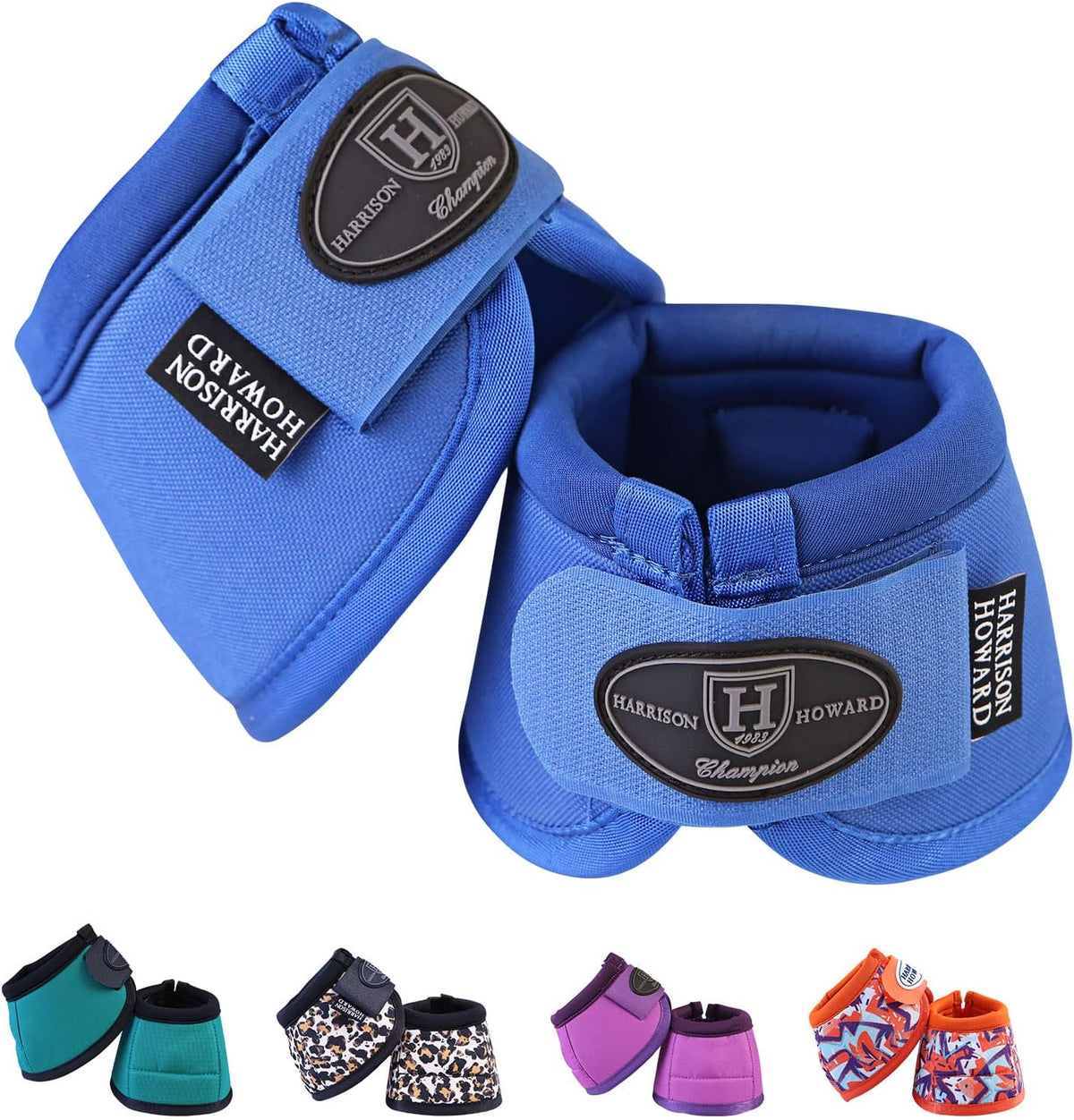 Harrison Howard horse bell boots laid flat illustrating the complete protective coverage area