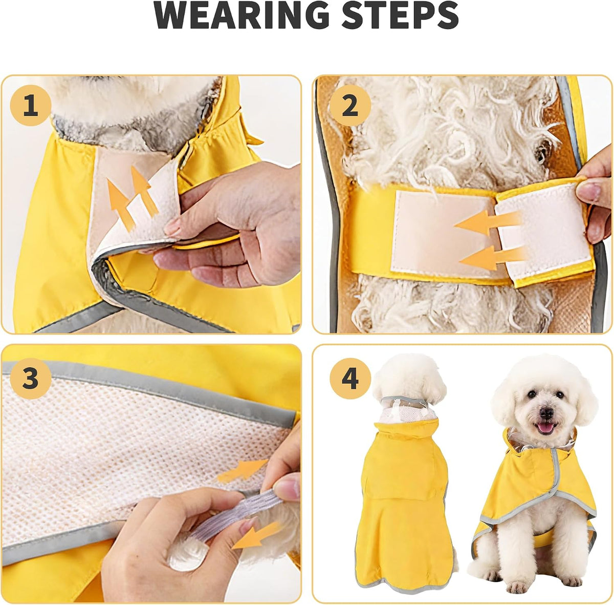 Large dog rain jacket showing adjustable buckle straps on belly and neck