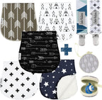 Dodo Babies 5-Pack Baby Burp Cloths - Soft Absorbent & Neutral Burp Cloths - Contoured Shoulder Fit & Baby Boy Essentials - Includes Pacifier Case & Pacifier Clip - Blue Grey Black, 2 Clips & 1 Case - Image 1