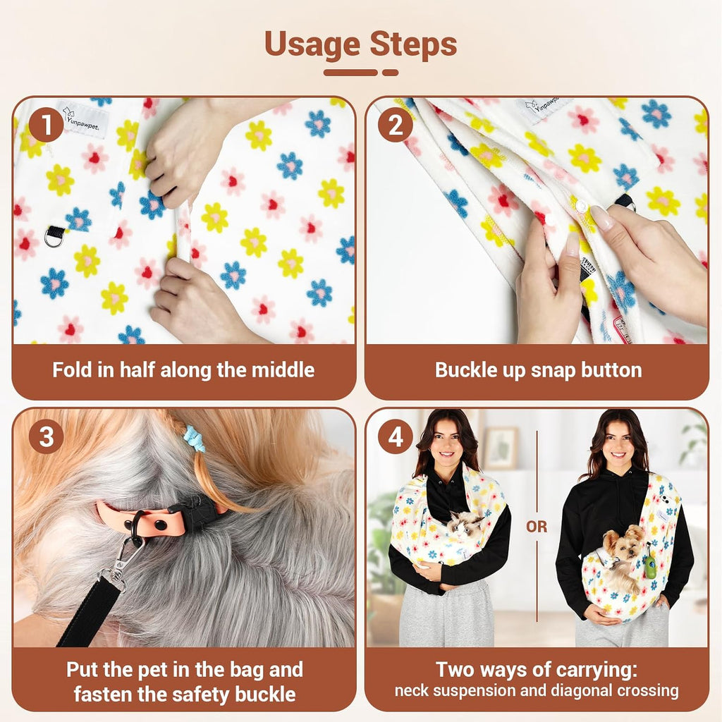 Hands-Free Cat Sling Carrier, Ultra-Soft Polar Fleece Pet Sling for Small Dogs & Cats 3-14 lbs, Machine Washable for Indoor Snuggling & Outdoor Use (Medium, Daisy) - Image 8