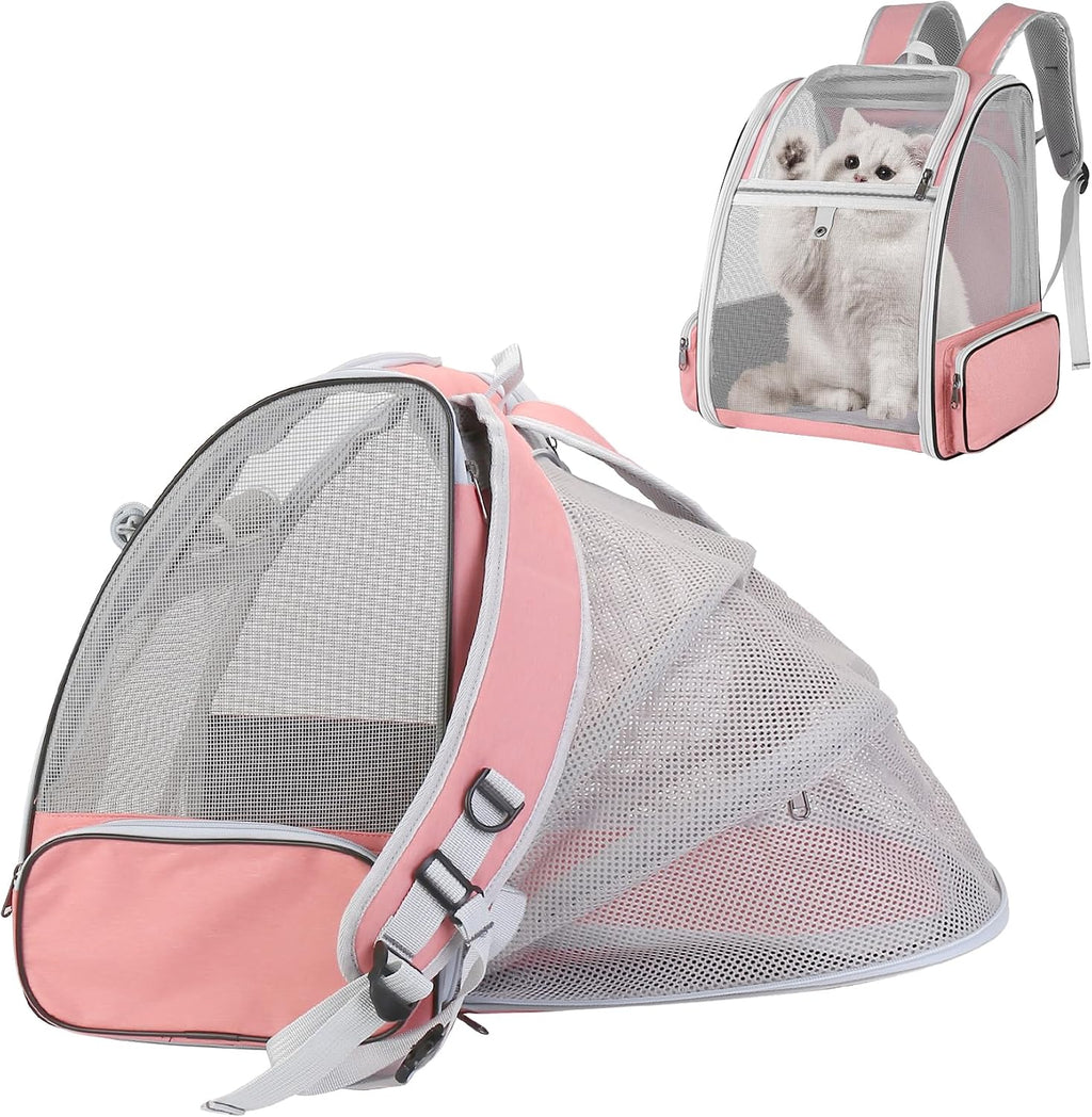 SSAWcasa cat carrier expandable backpack pink front view