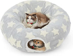 Lesure Cat Tunnel Bed for Indoor Cats - Cute Cat Donut Tunnel Toys for Small Large Cats with Washable Circle Cushion, Round Pet Peekaboo Cave Toy for Kitten/Puppy/Rabbit, Standard Cozy Clouds Blue - Image 14