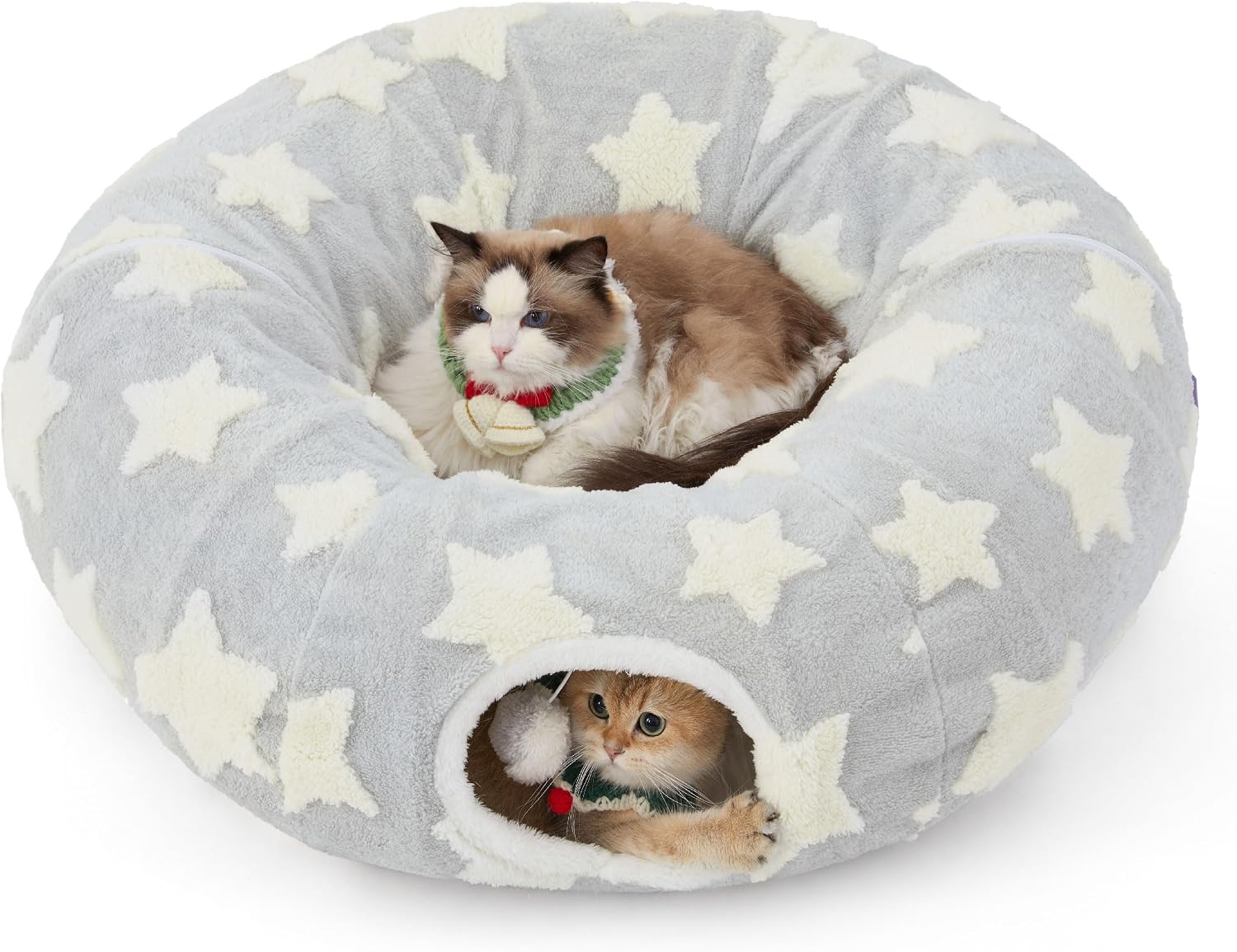 Lesure Cat Tunnel Bed for Indoor Cats - Cute Cat Donut Tunnel Toys for Small Large Cats with Washable Circle Cushion, Round Pet Peekaboo Cave Toy for Kitten/Puppy/Rabbit, Standard Cozy Clouds Blue - Image 14