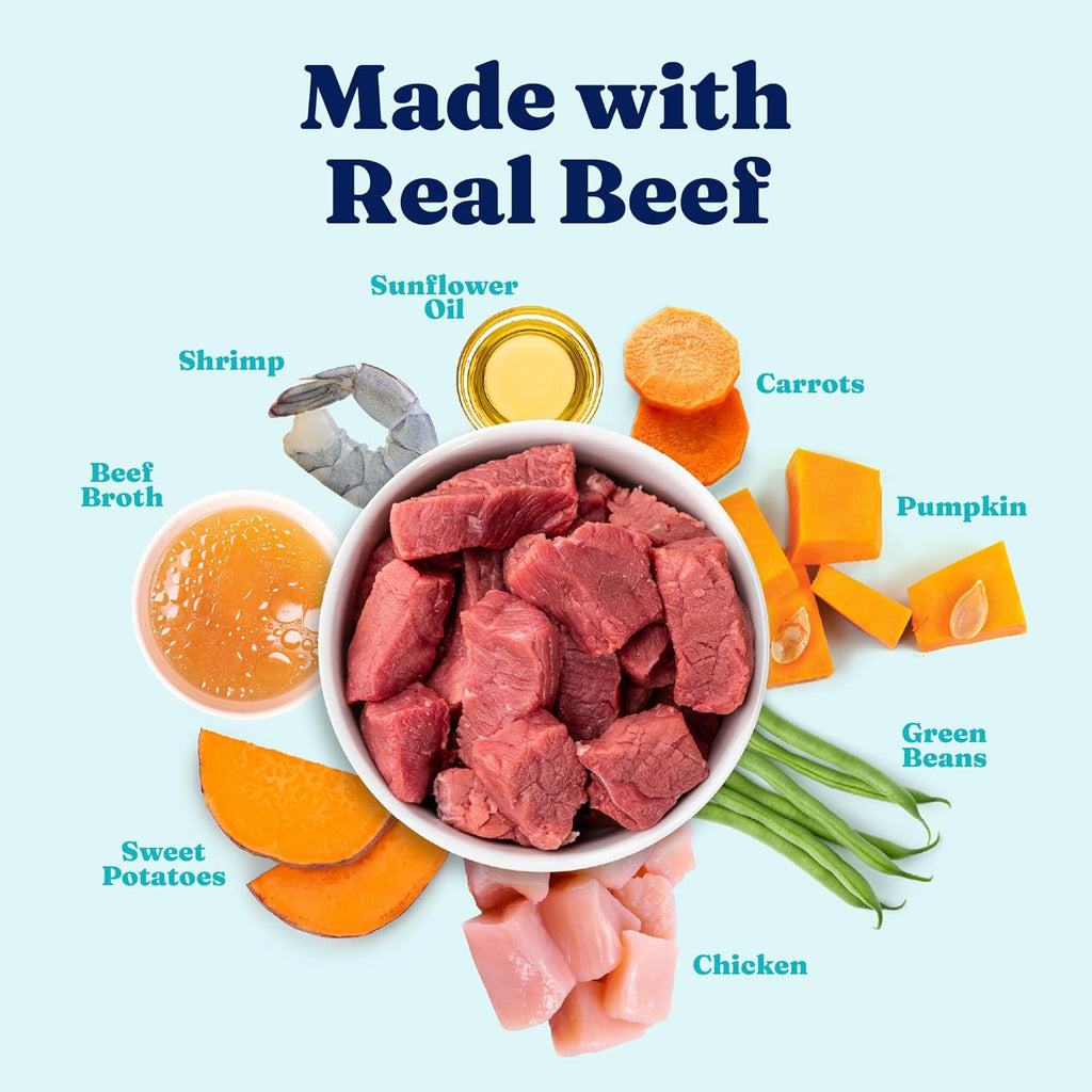 Solid Gold dog food cup label showing beef and sweet potato ingredients