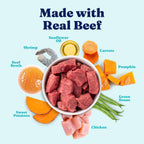 Solid Gold dog food cup label showing beef and sweet potato ingredients