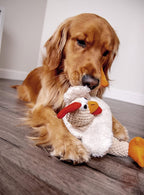goDog Checkers Fat Rooster dog plush with Chew Guard Technology details