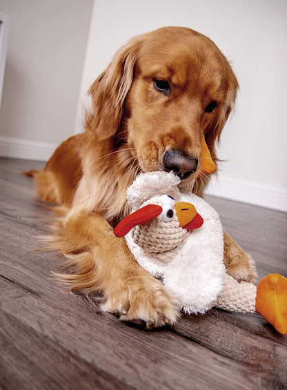 goDog Checkers Fat Rooster dog plush with Chew Guard Technology details