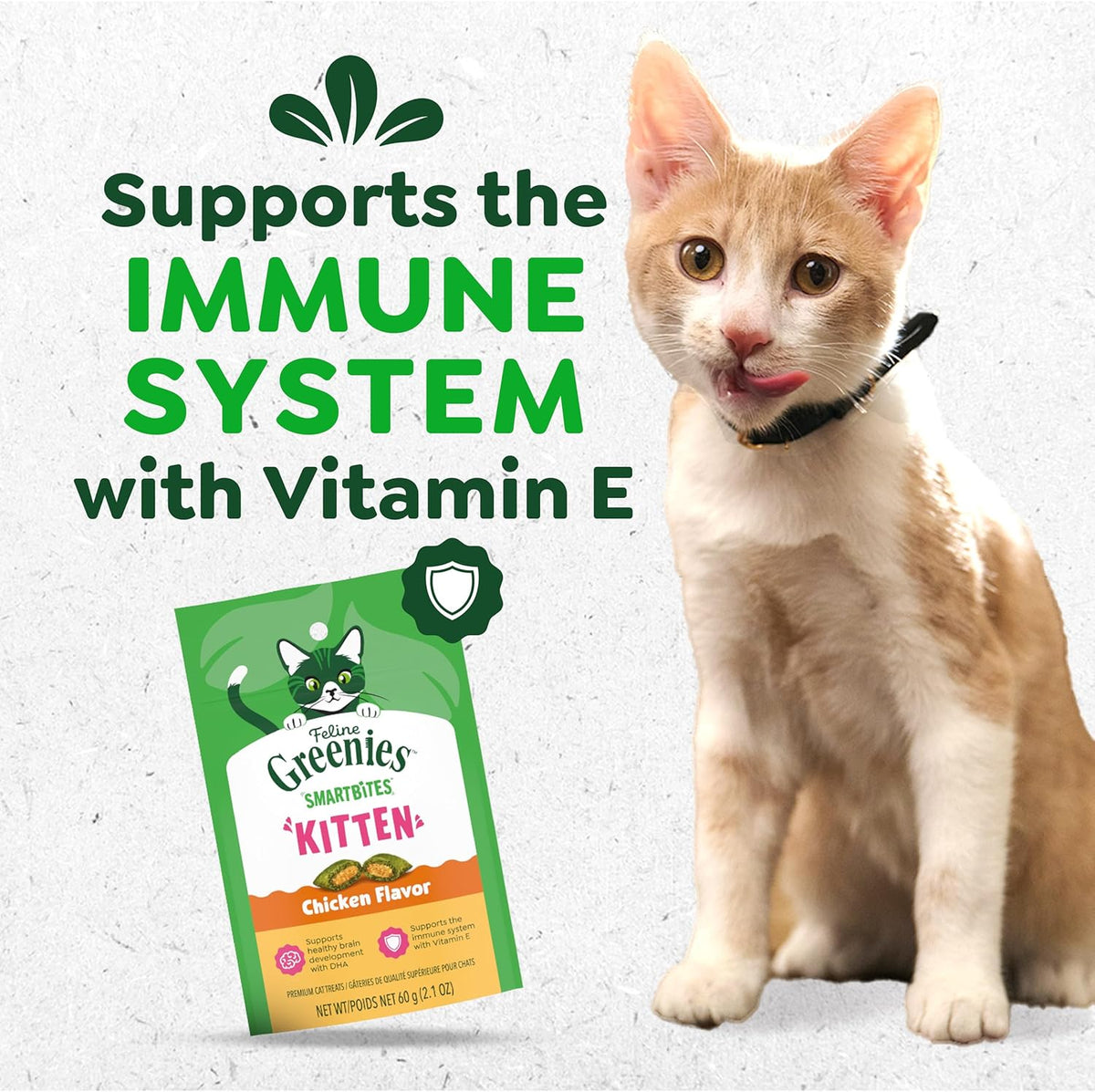 Greenies dual texture healthy kitten treats packaging close up