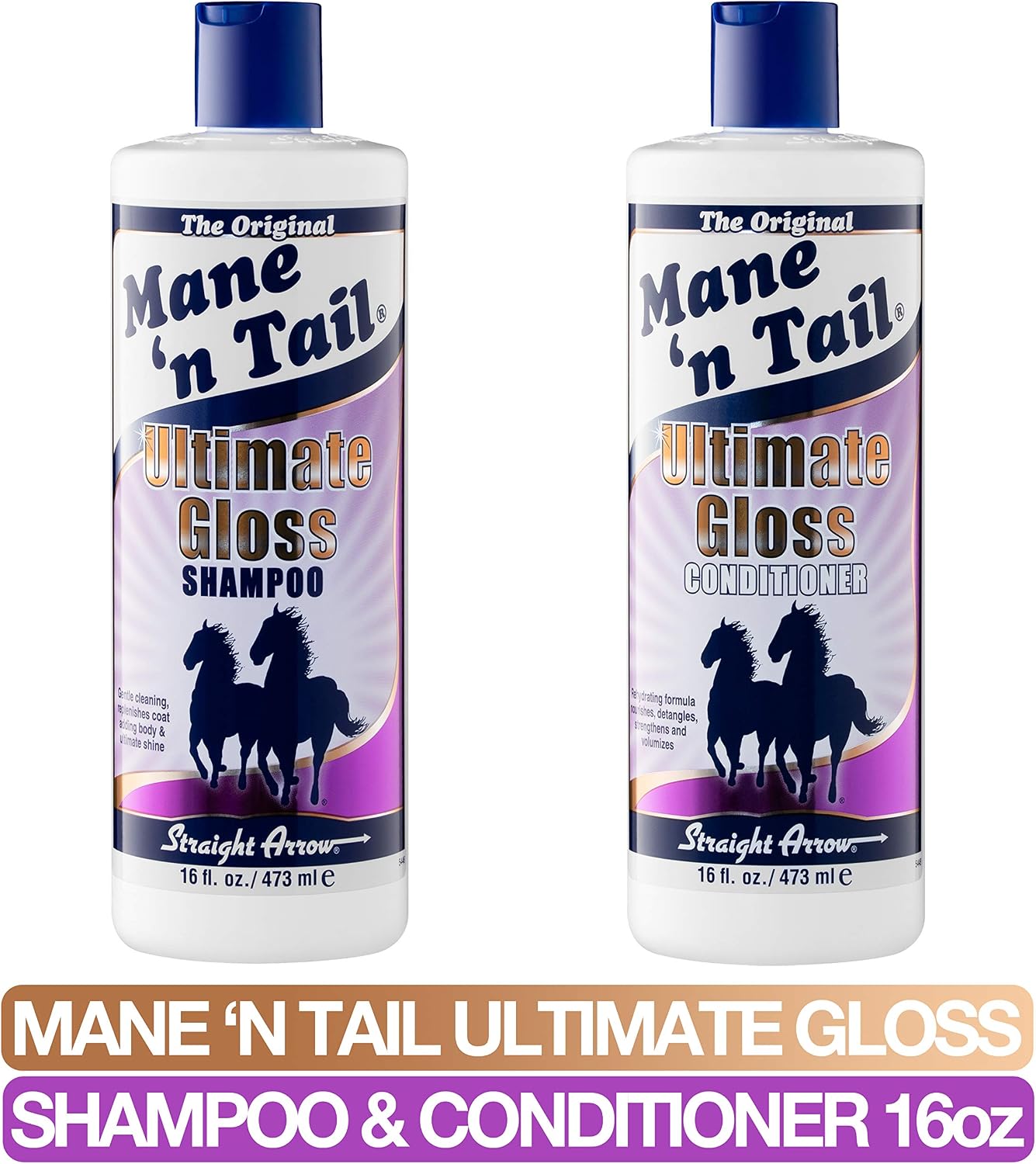 Mane 'n Tail Ultimate Gloss 16 fluid ounce shampoo bottle detail
