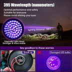 Anygo 395nm blacklight torch set including the main flashlight and portable keychain attachment.