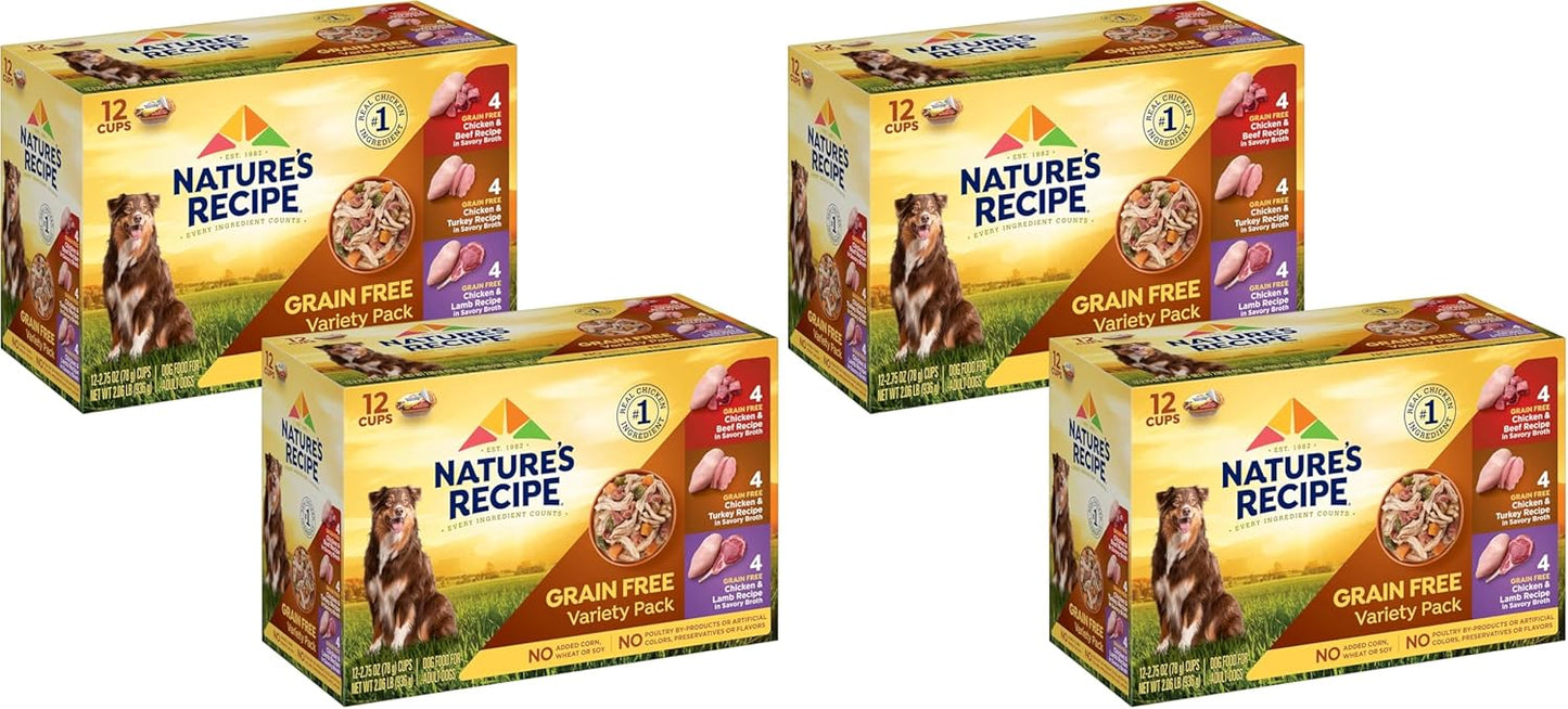Nature's Recipe Grain Free Wet Dog Food Variety Pack, Chicken Recipes with Beef, Turkey & Lamb in Savory Broth, 2.75 oz. Cups (Pack of 12), 2 Count - Image 12