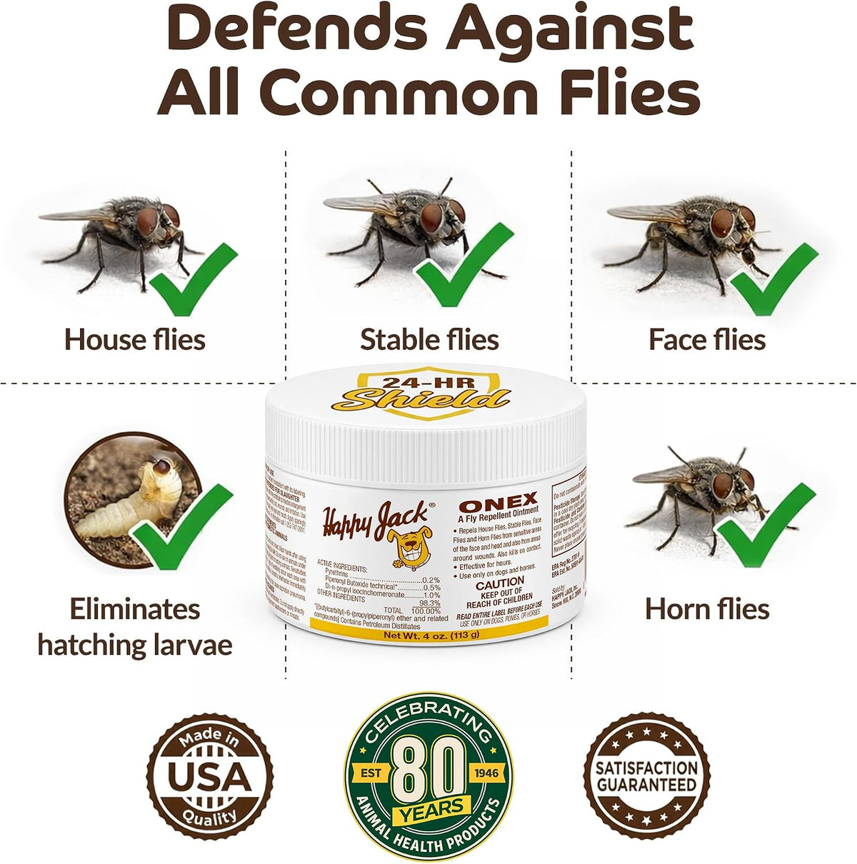 Happy Jack Onex Fly Repellent Ointment side label view