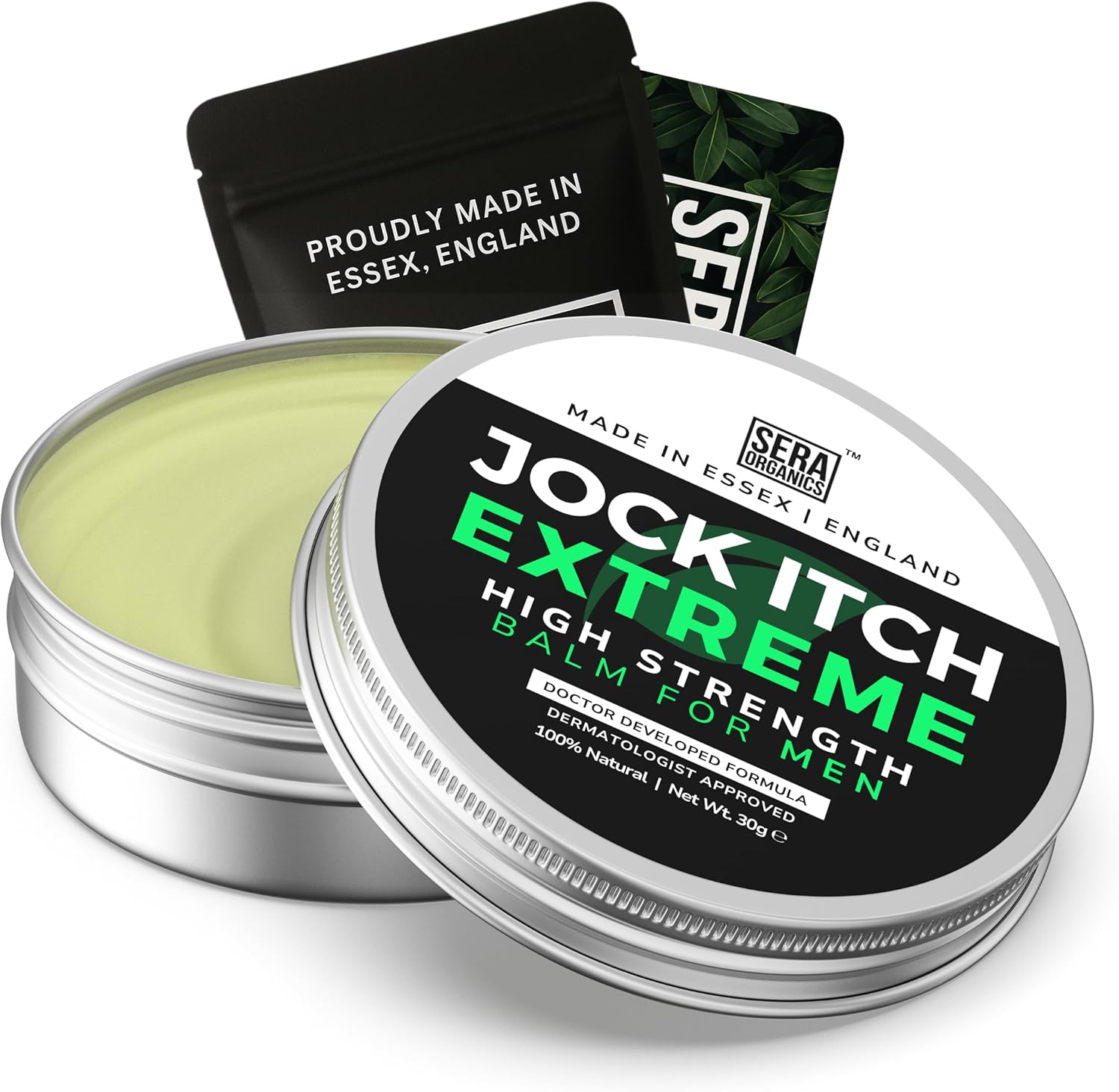 Sera Organics Antifungal Cream front view showing the 30ml jock itch relief balm jar.