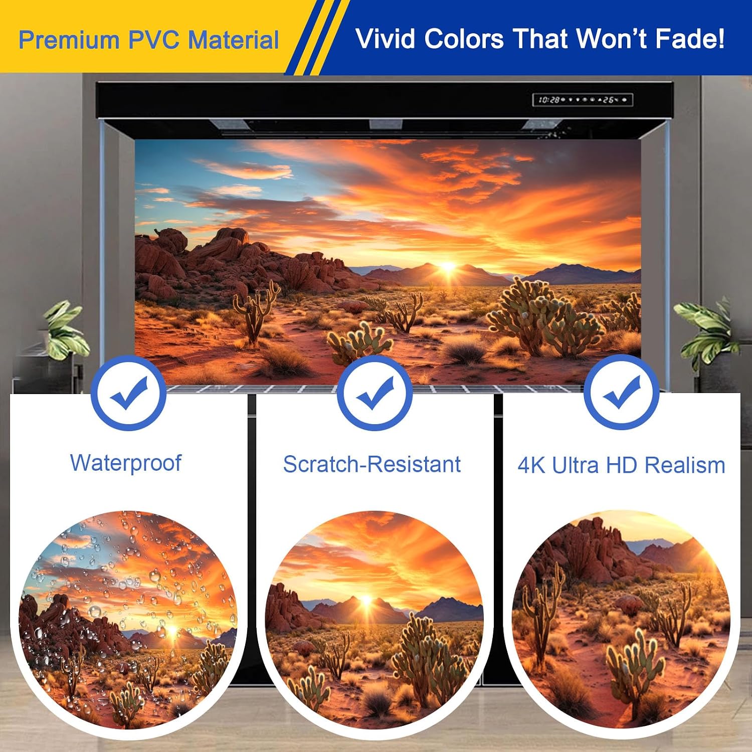 Waterproof scratch resistant PVC desert background sheet for reptile habitats.