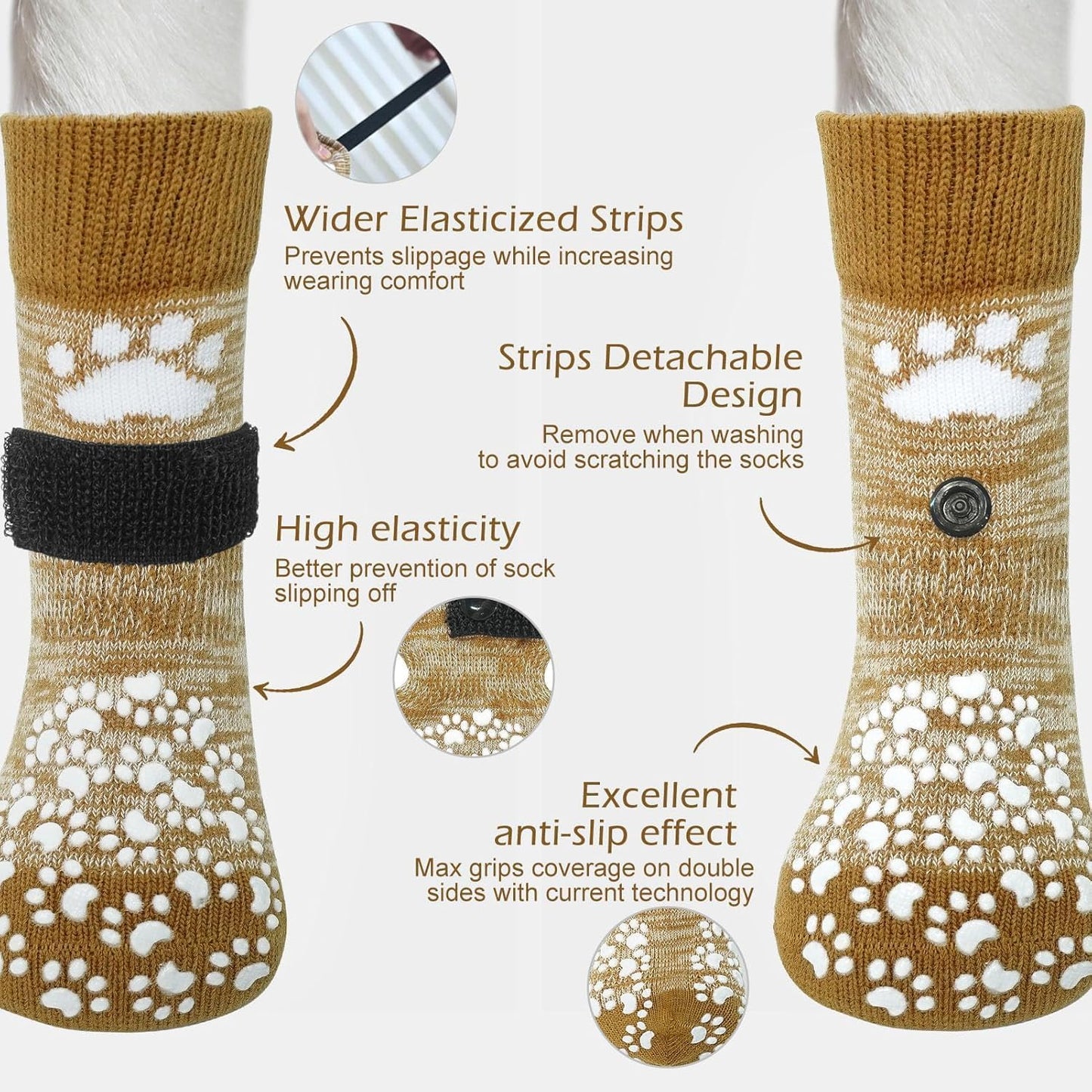 Dog wearing Expawlorer traction control socks on floor