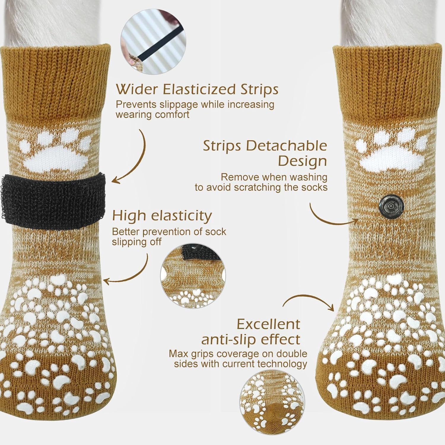 Dog wearing Expawlorer traction control socks on floor