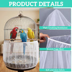 White nylon mesh bird cage skirt wrapped around cage