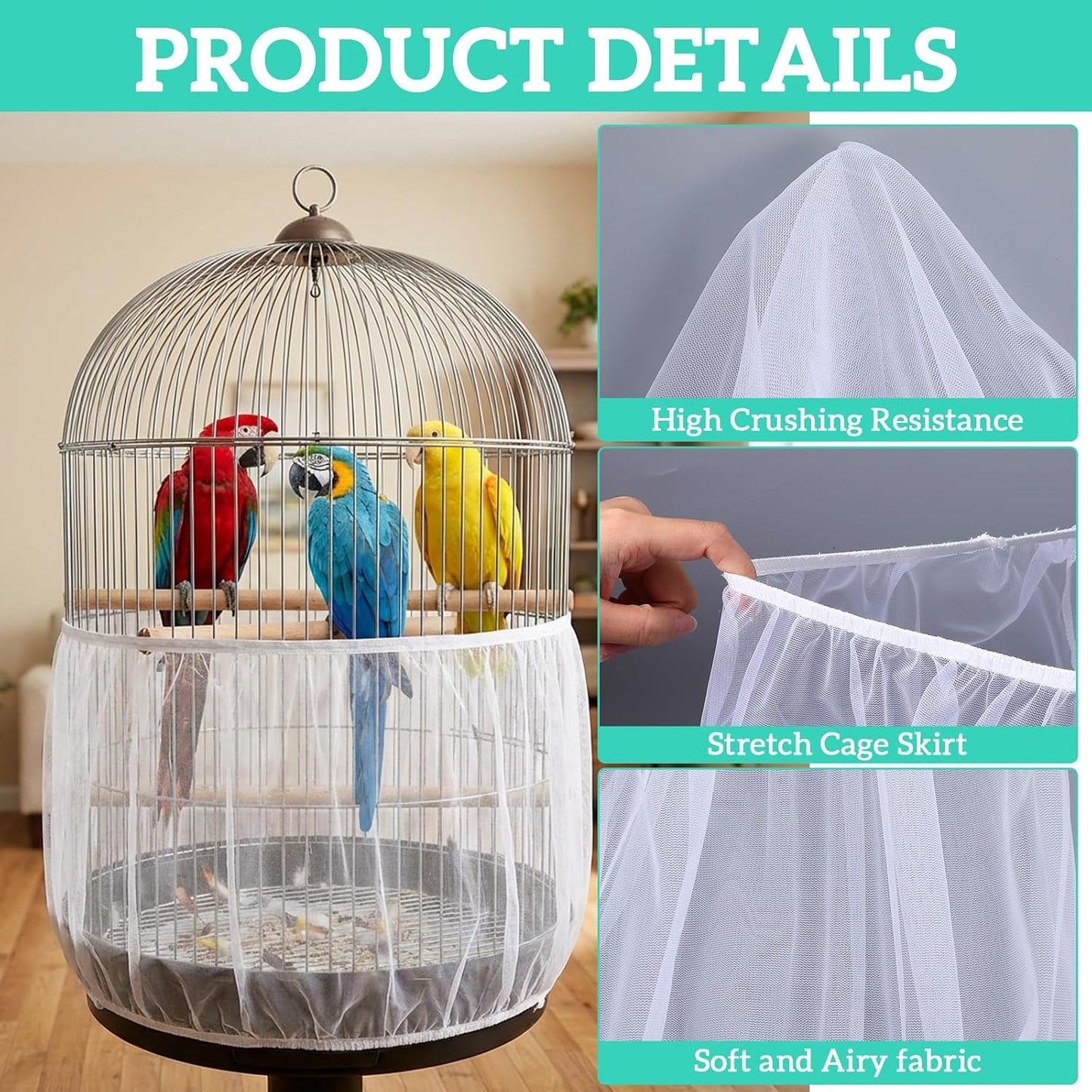 Adjustable bird cage cover guard placed on a square cage