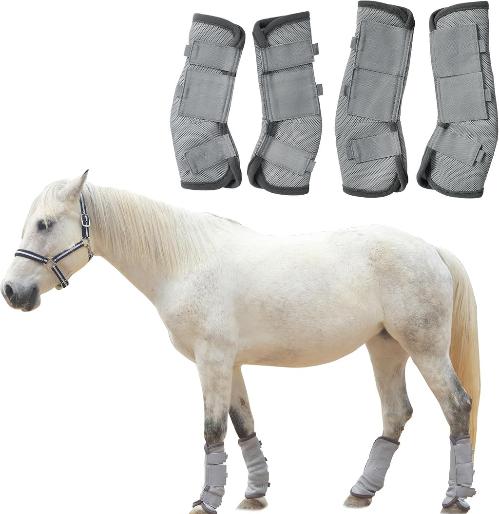 Adjustable Horse Fly Boots Set of 4, Equine Leg Protection Reduce Stomping, Breathable Mesh Fly Boots for Horses, Horse Leggings Leg Guards - Blue - Full - Image 9