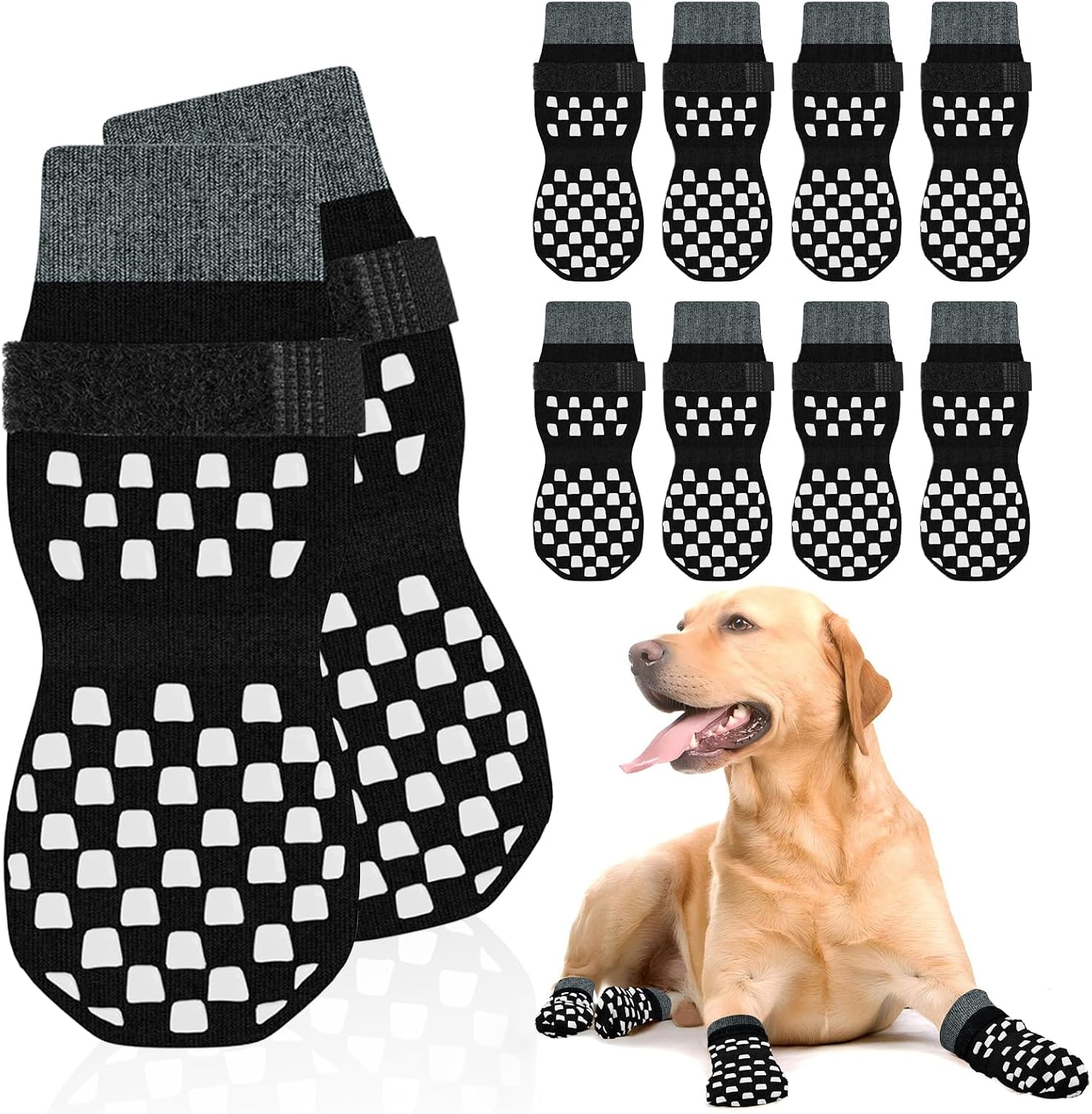 Anti Slip Dog Socks to Prevent Licking Paws, Dog Shoes for Hot/Cold Pavement, Dog Boots on Hardwood Floors, Traction Control Dog Booties & Paw Protectors for Small Medium Large Senior Dogs - Image 14