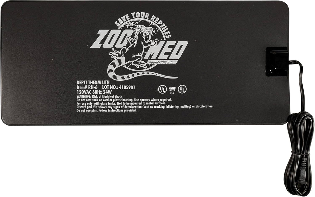 Zoo Med reptile terrarium heater label and specifications