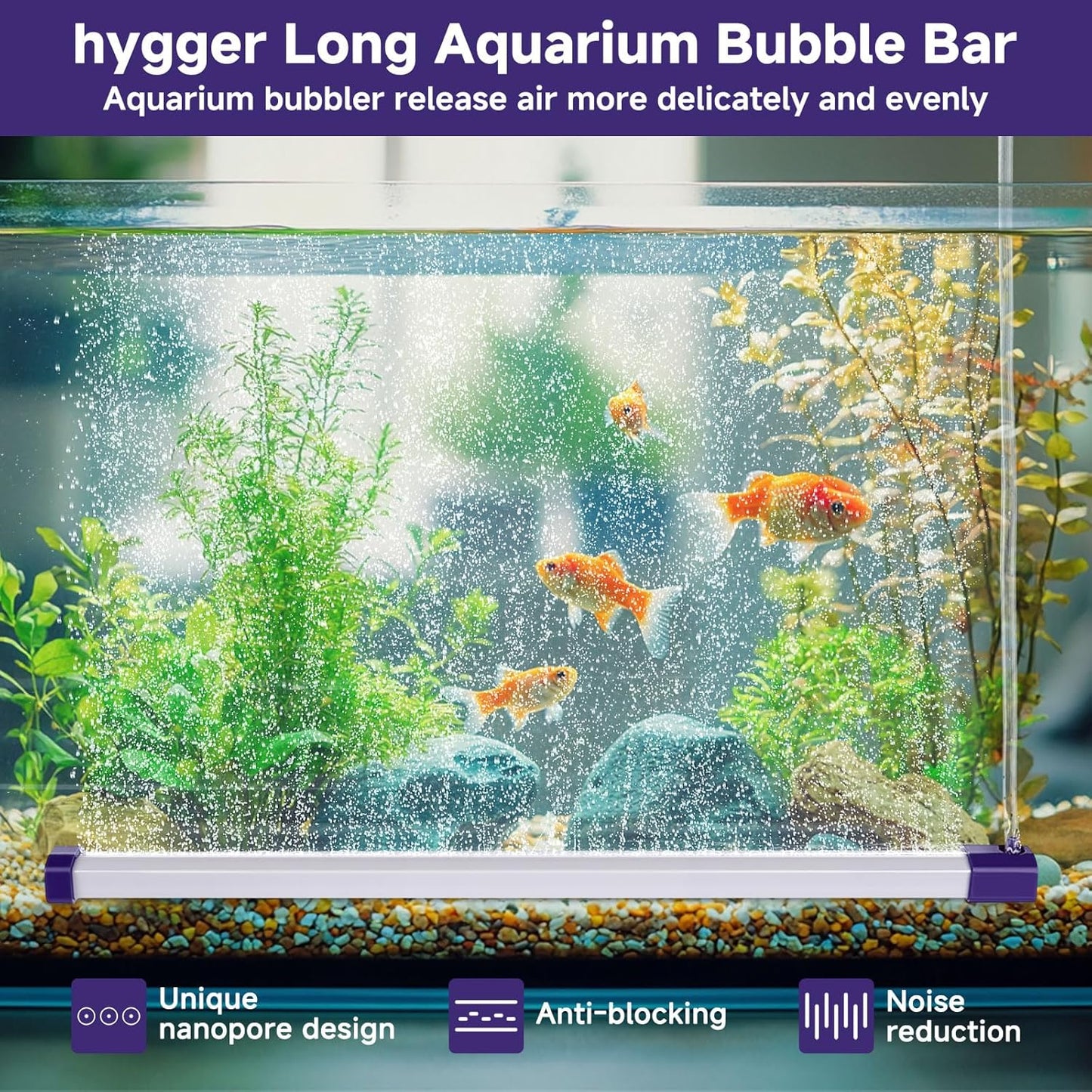 Hygger 27.5 inch bubble curtain wall installed at the bottom of an aquarium