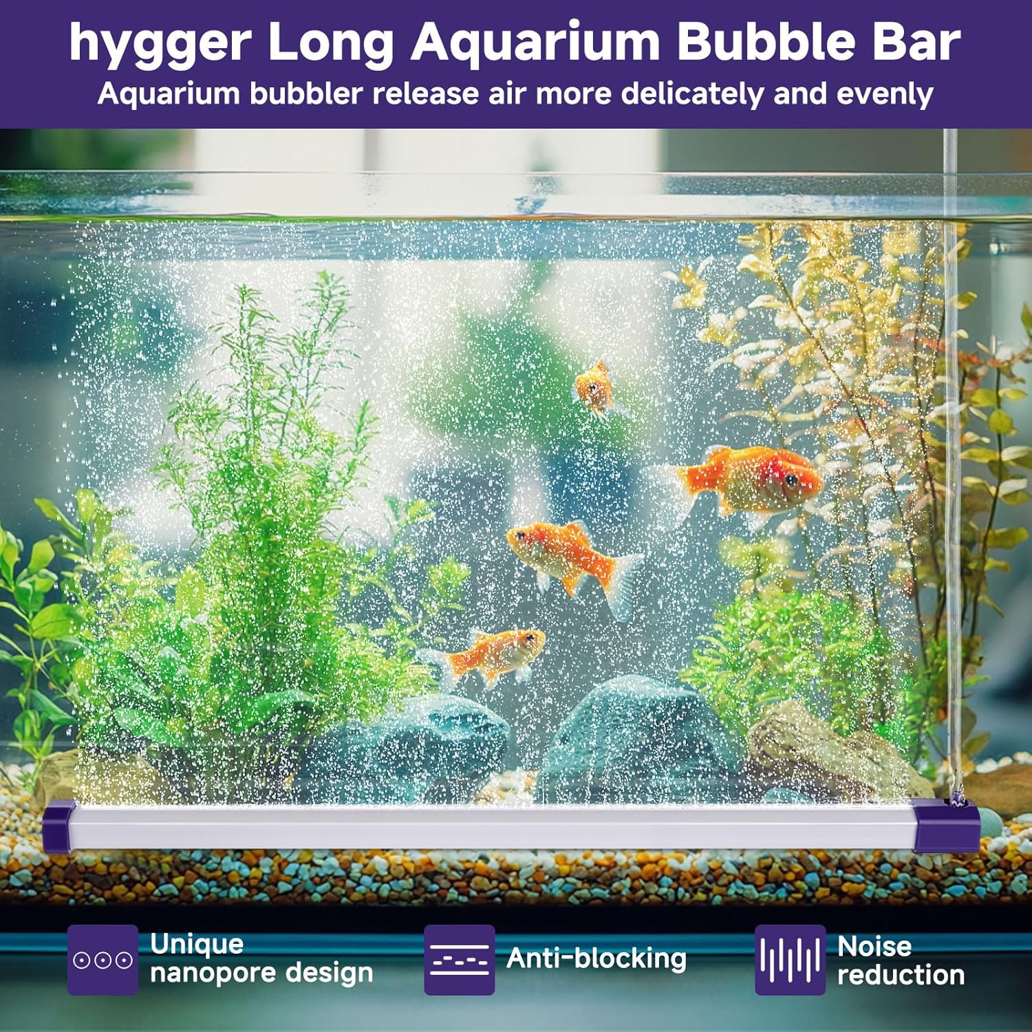 Hygger 27.5 inch bubble curtain wall installed at the bottom of an aquarium