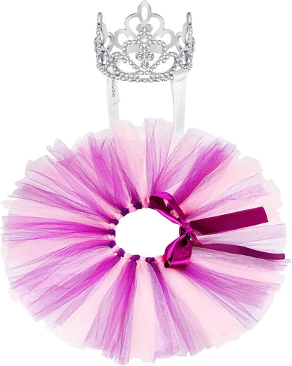 2 Pcs Dog Crown Headband Dog Tutu Dress Set Crystal Rhinestone Tiara Crown Tutu Skirt Pet Dress Costume for Puppy Birthday Party Wedding Photo Prop Costume(X-Large,Rose Red, White) - Image 11
