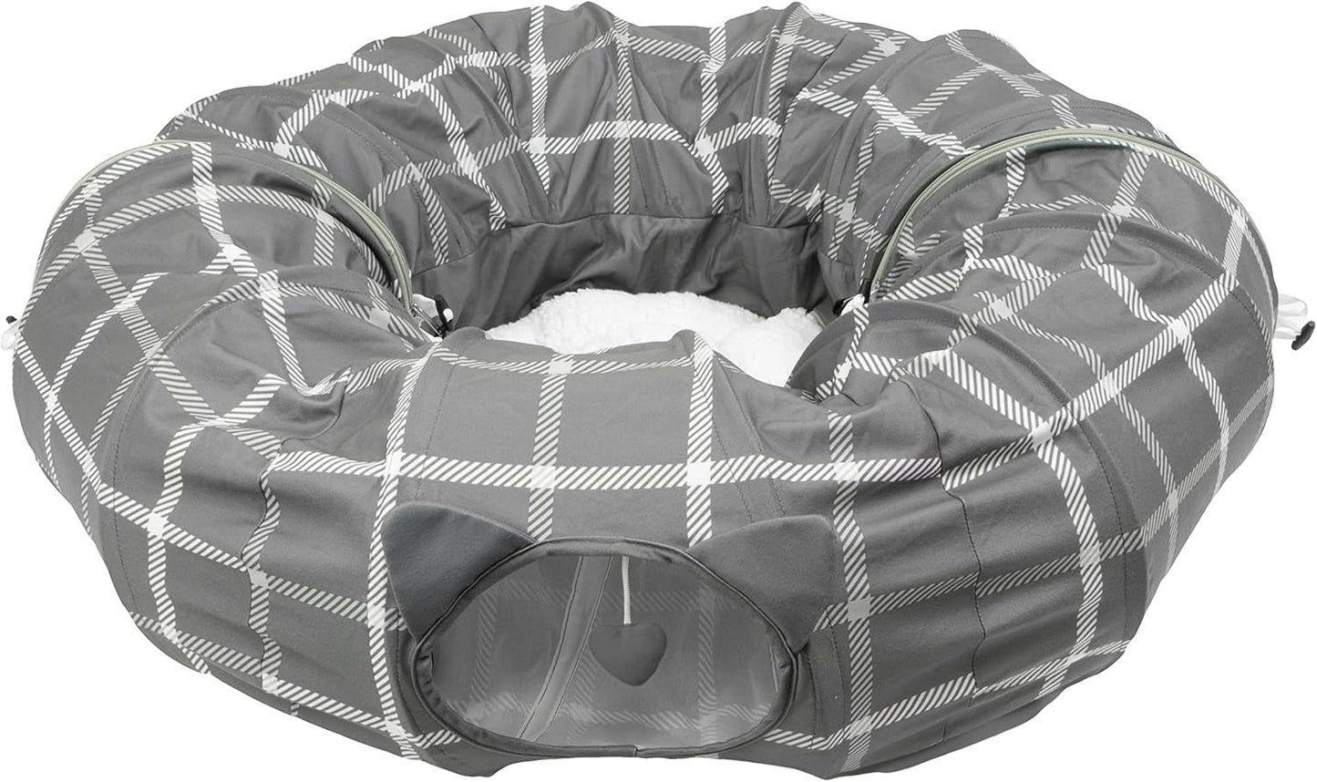 Kitty City Large Cat Tunnel Bed, 2-in-1 Zip-Together Cat Play Tunnel & Plush Nap Bed, Pop-Up Indoor Cat Toy with Hanging Toys, Collapsible Design - White - Image 9