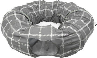 Kitty City Large Cat Tunnel Bed, 2-in-1 Zip-Together Cat Play Tunnel & Plush Nap Bed, Pop-Up Indoor Cat Toy with Hanging Toys, Collapsible Design - White - Image 9