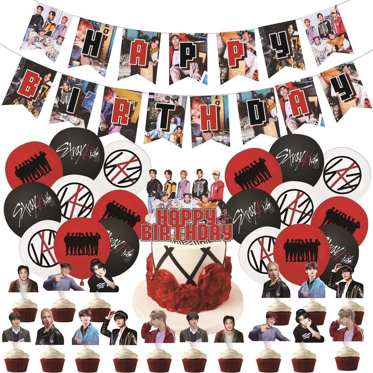 eTel Like Stray Kids 5 Star birthday decoration banner and balloons set