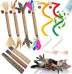 Durable cat teaser wand made from natural wood and rope