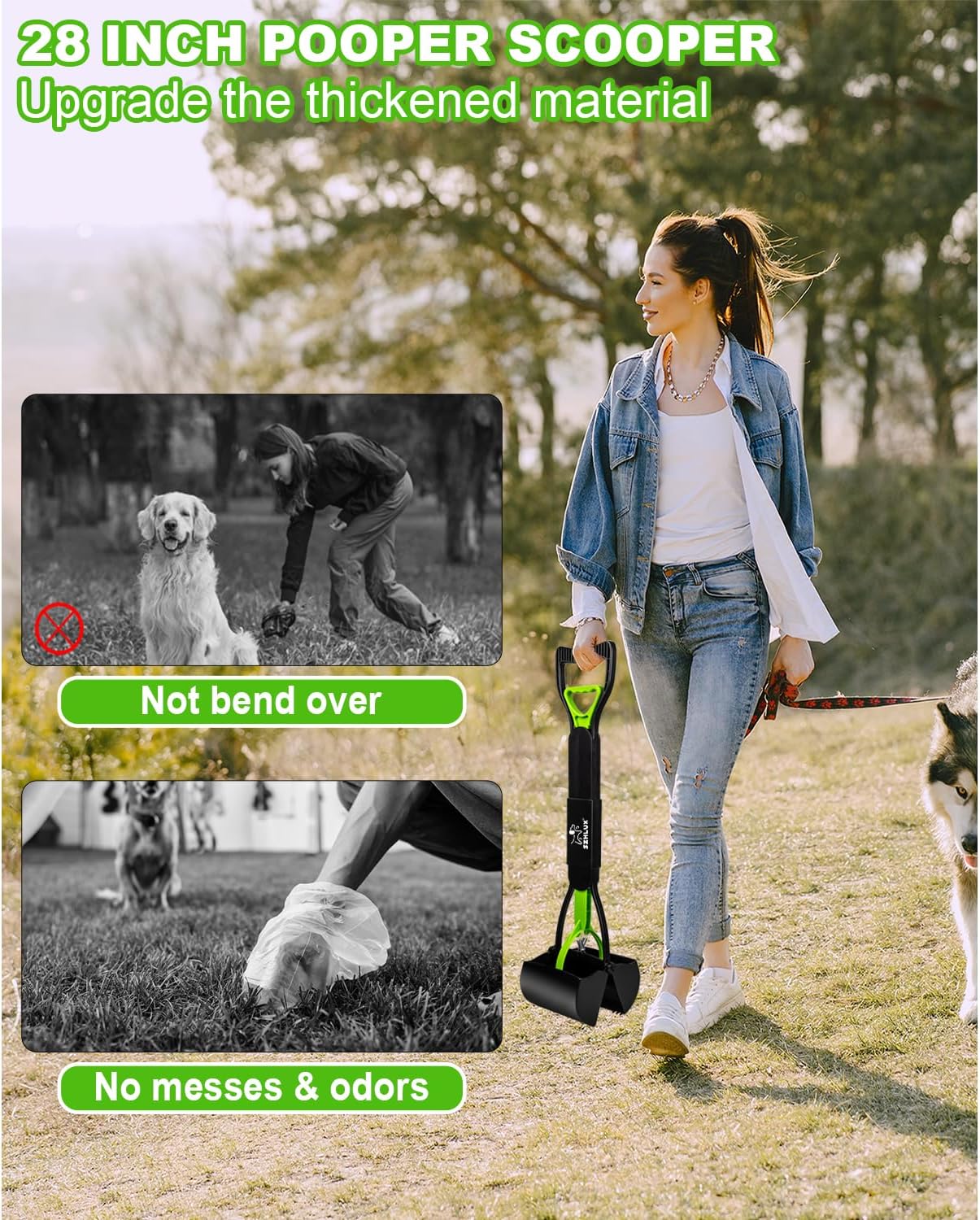 SZHLUX unbreakable ABS material pet waste jaw scooper demonstrating gravel cleanup capability.