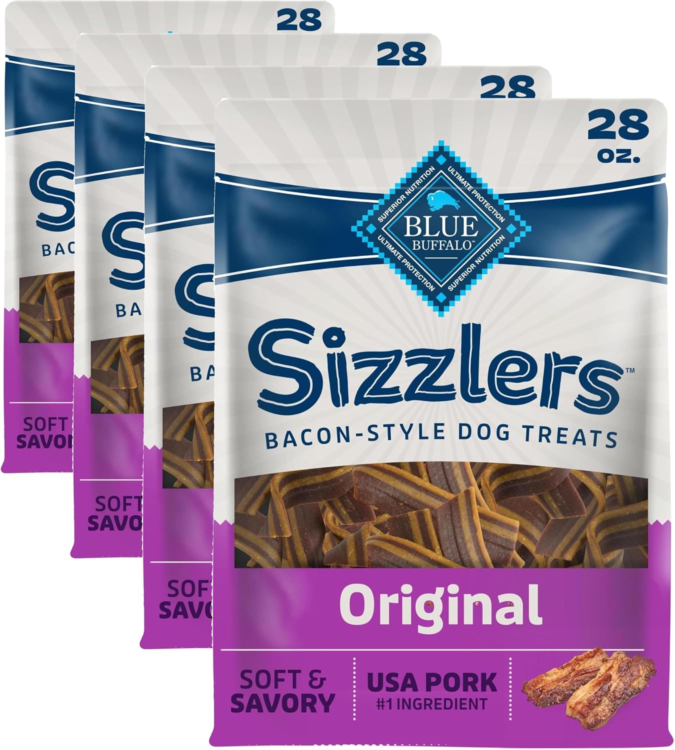 Blue Buffalo Sizzlers Natural Soft Dog Treats, Bacon-Style Soft-Moist Dog Treats with Real USA Pork, Original Flavor, 6-oz Bag - Image 10