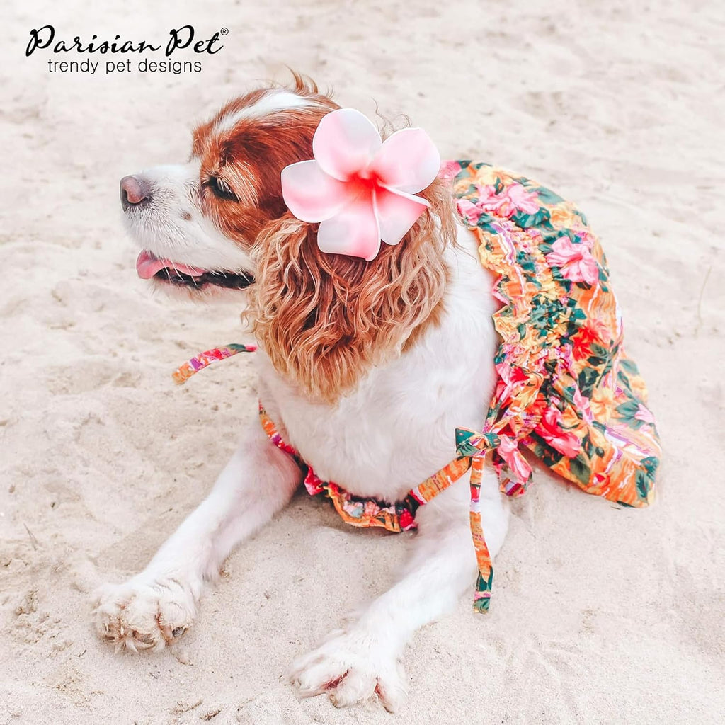 Parisian Pet Hawaiian Dog Dress detailed view of the flexible shirred elastic smocked bodice