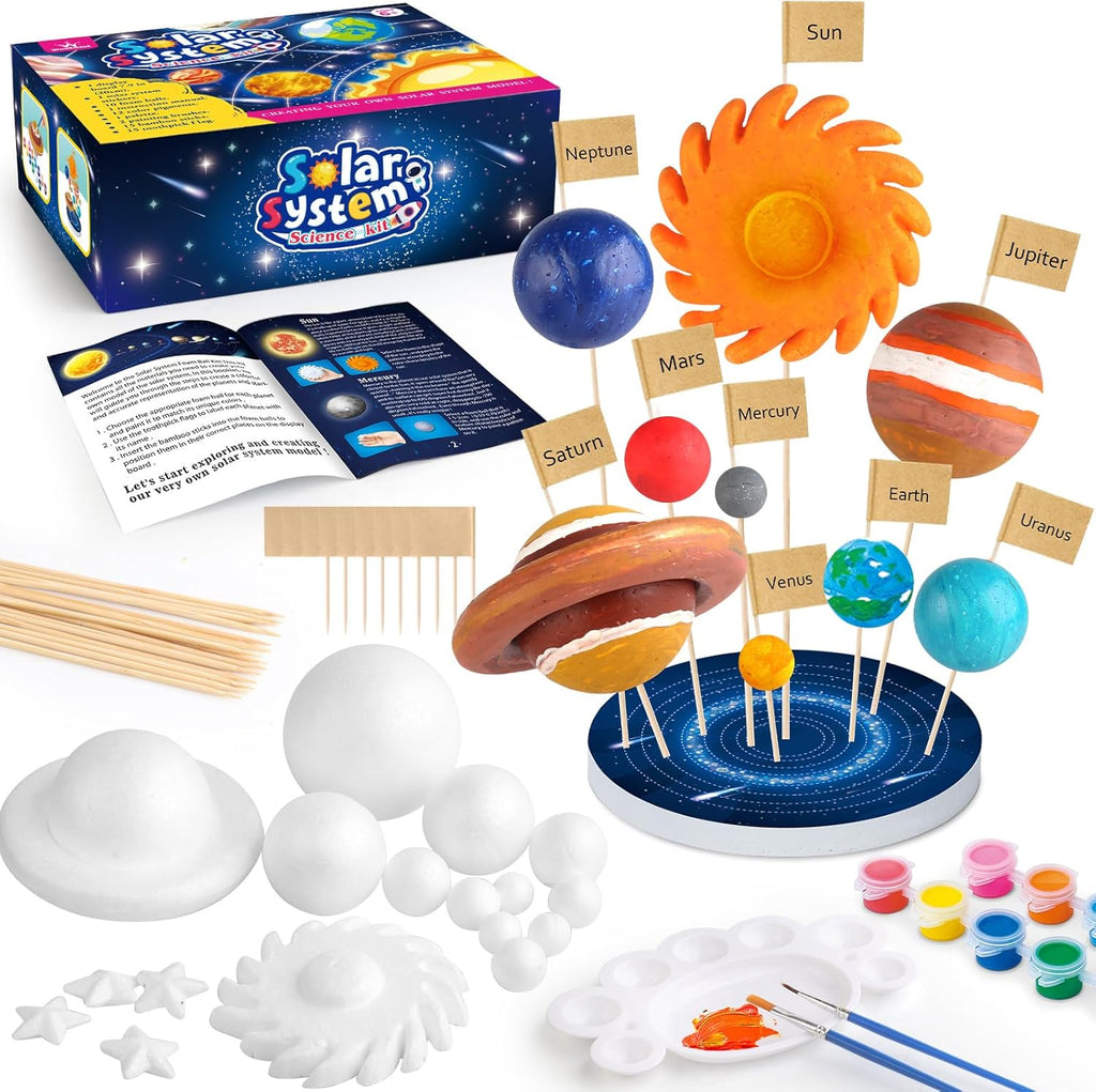 Wookidel 64 piece solar system project kit box front view showcasing planet painting supplies.