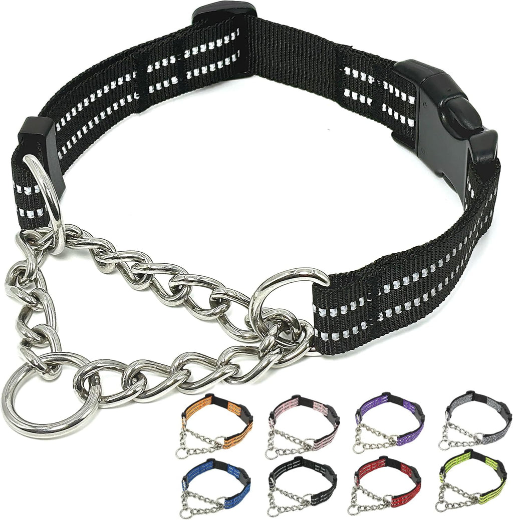 Martingale Dog Collars, Reflective Nylon Collar with Stainless Steel Chain, Adjustable Walking Training Dog Collars with Quick Release Buckle, Suitable for Small Medium Large Dogs(Gray,L) - Image 12