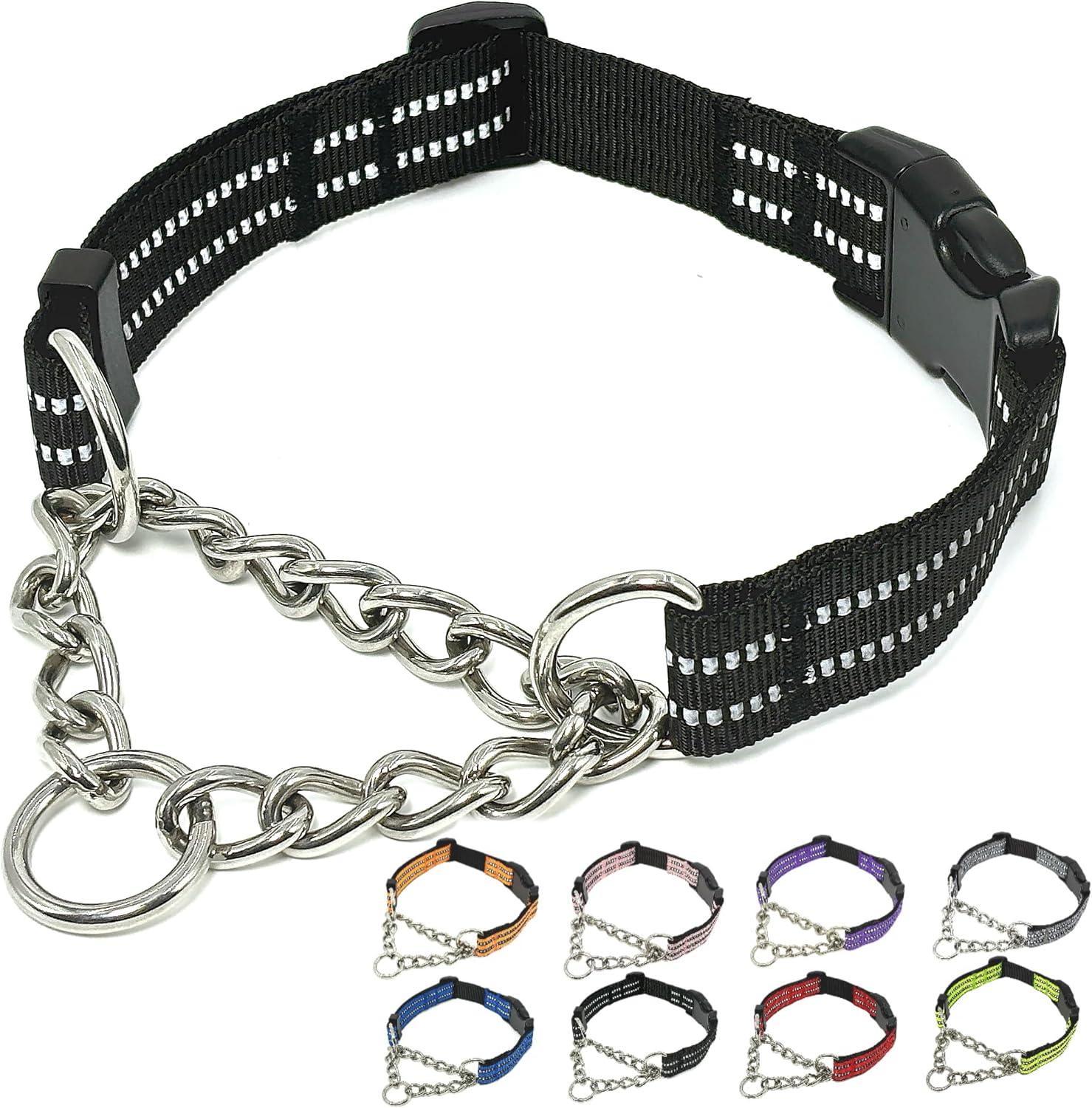Martingale Dog Collars, Reflective Nylon Collar with Stainless Steel Chain, Adjustable Walking Training Dog Collars with Quick Release Buckle, Suitable for Small Medium Large Dogs(Gray,L) - Image 12