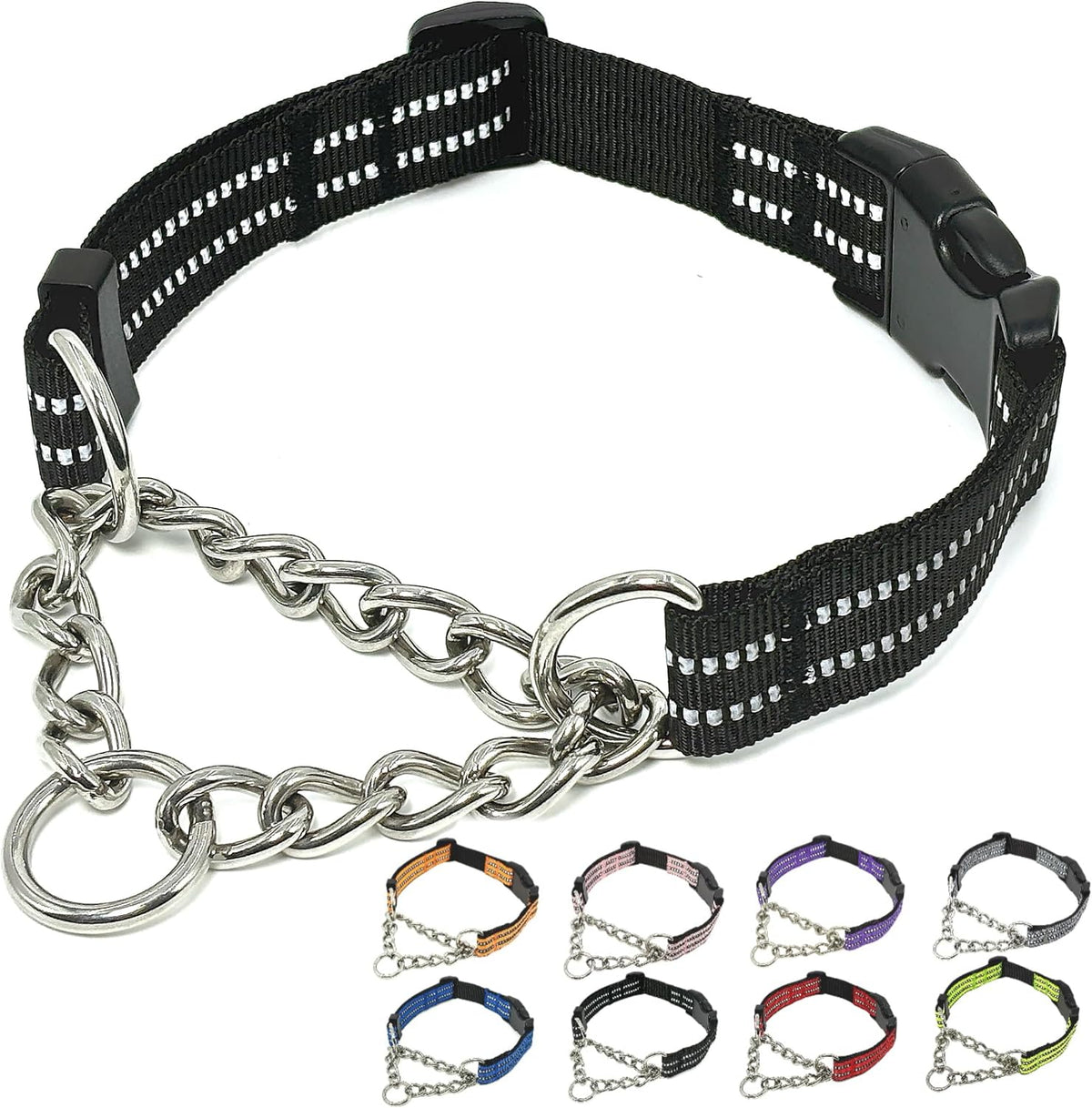 Martingale Dog Collars, Reflective Nylon Collar with Stainless Steel Chain, Adjustable Walking Training Dog Collars with Quick Release Buckle, Suitable for Small Medium Large Dogs(Gray,L) - Image 12